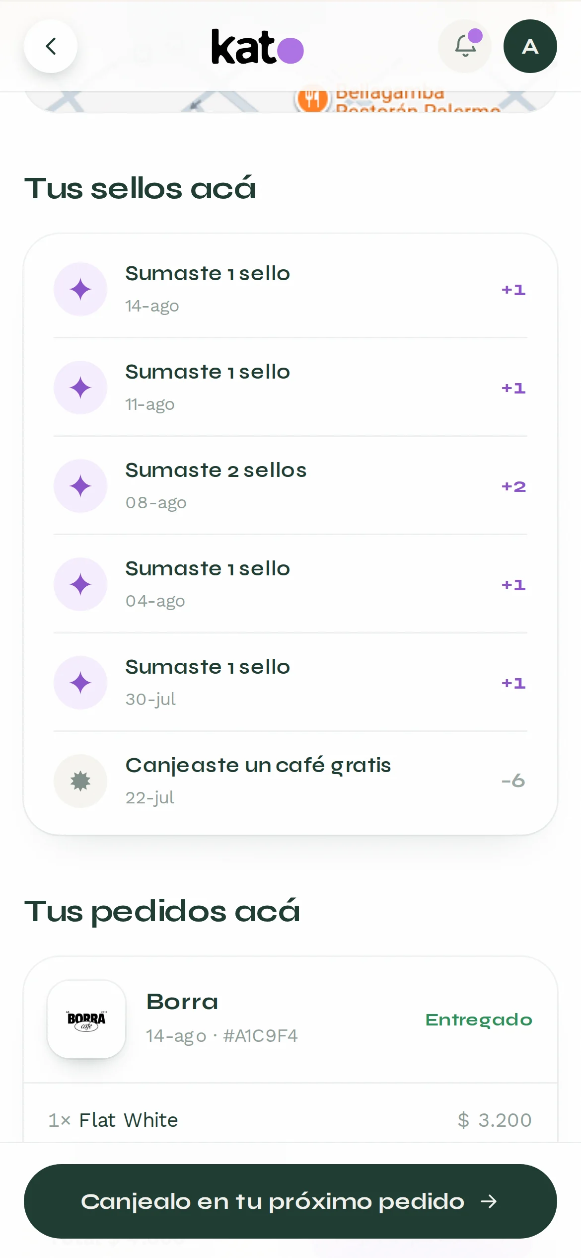 Extracto de la tarjeta: cuándo sumaste cada sello y cuánto